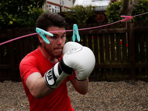  <p>Pugilist Tommy Ward trains at his brother&rsquos garden at Rainton in the UK. The boxer&rsquos crack at the super-bantamweight title has been held up as bouts have been suspended due to the pandemic</p>