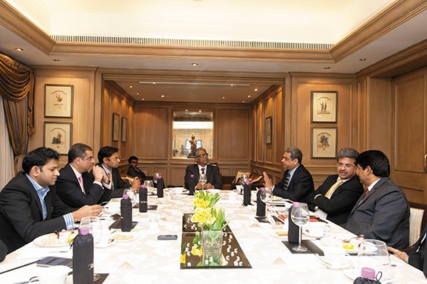 (From left) Rahul Agrawal, Alok Tandon, Rohit Poddar, R Jagannathan, S Premkumar, NS Rajan and Anil Valluri