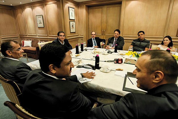 (Anti-clockwise from left) Rashesh Shah, Haigreve Khaitan, Ridham Desai, Zarin Daruwala, Ronnie Screwvala, Ajay Piramal, Adi Godrej, Sourav Majumdar