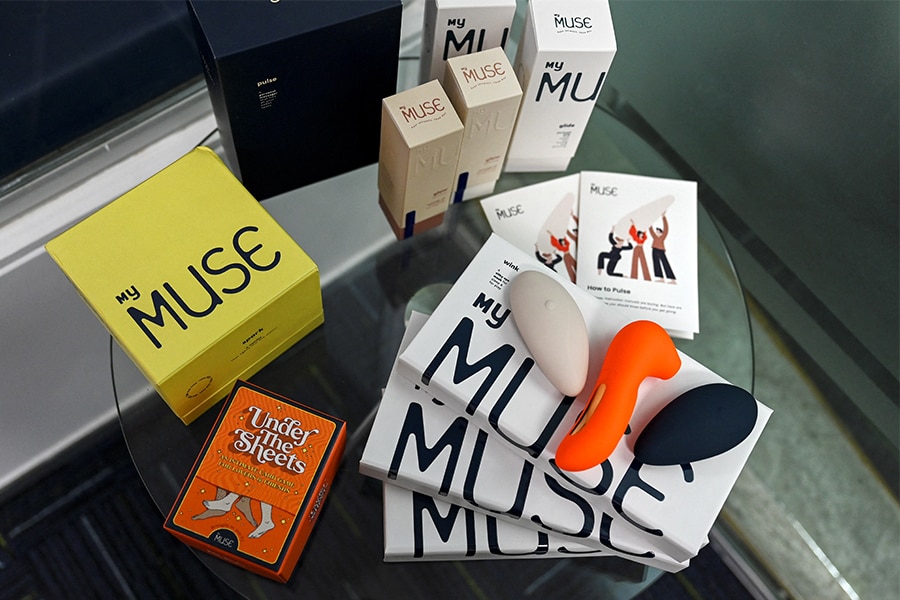 Products available at MyMuse, a start-up engaged in using adult toys and cheeky adverts to challenge long-held taboos around sex in India. (Credit: PUNIT PARANJPE)