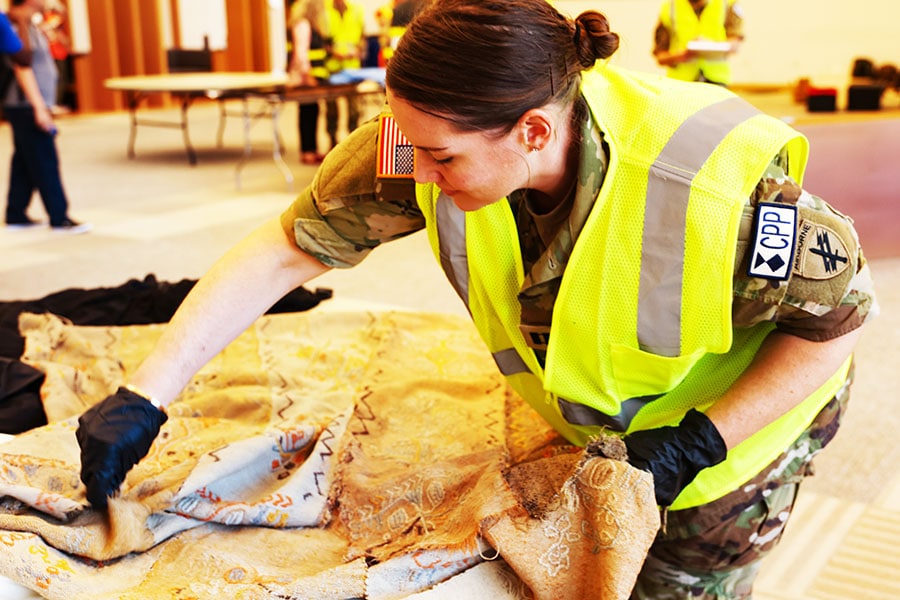 The Smithsonian Cultural Recovery Initiative hosts a disaster training exercise for army reservists at the National Museum of the United States Army on August 10, 2022, in Fort Belvoir, VA, United States.Image: Maansi Srivastava/The Washington Post via Getty Images