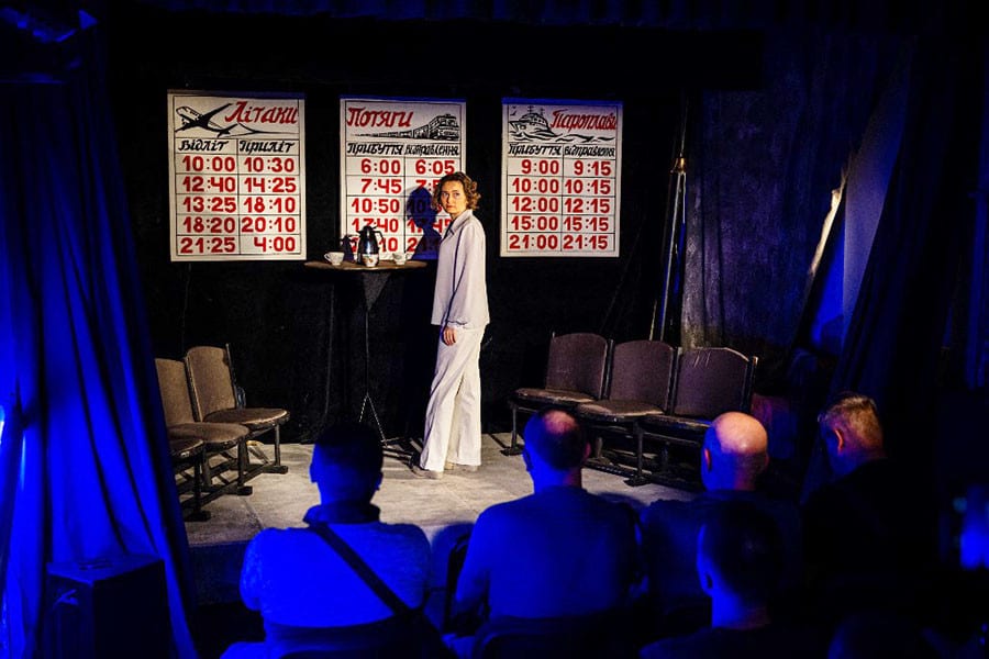 An actress performs at the Mykolaiv Drama Theatre for the first time since the start of the war in Mykolaiv on August 25, 2022. Image: Dimitar DILKOFF / AFP

