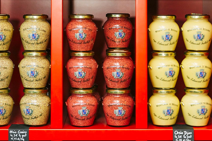 Shelves at a mustard factory’s shop in Beaune, France on Sept. 21, 2015. A perfect storm of climate change, a European war and Covid have left the French scrambling for alternatives to Dijon mustard, in short supply in the summer of 2022. (Alex Cretey Systermans/The New-York Times)