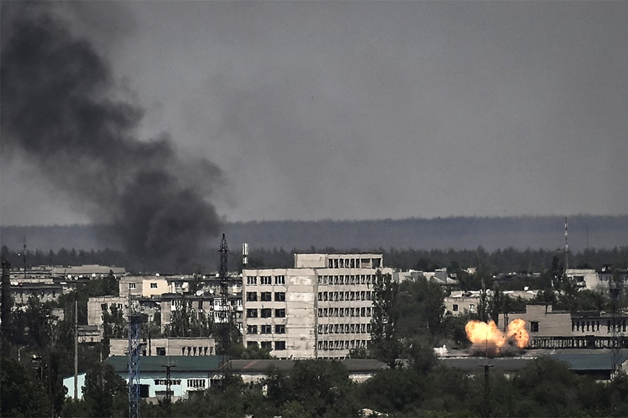 An explosion in the city of Severodonetsk during heavy fightings between Ukrainian and Russian troops.