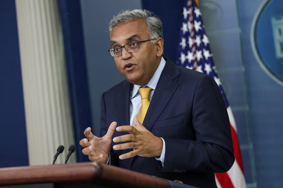 White House COVID-19 Response Coordinator Dr. Ashish Jha speaks at the daily press briefing at the White House on June 02, 2022 in Washington, DC. Jha spoke on COVID-19 vaccinations for children and highlighted Pfizer's recent request for FDA authorization for its vaccine for use in children five and under. Image: Kevin Dietsch/Getty Images/AFP