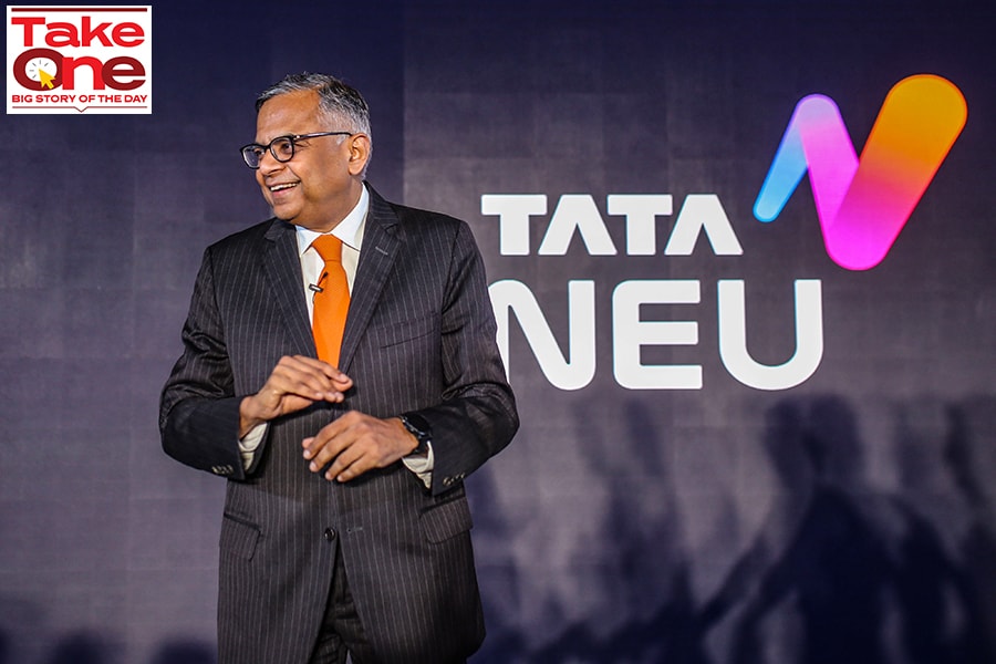 Natarajan Chandrasekaran, chairman of Tata Sons Ltd., during a news conference in Mumbai, India, on Thursday, April 14, 2022. Tata Digital Pvt.'s digital services platform, Tata Neu, will have in-house brands including Croma, Westside, AirAsia India, the Taj chain of luxury hotels and BigBasket, according to the group's website.
Image: Dhiraj Singh/Bloomberg via Getty Images