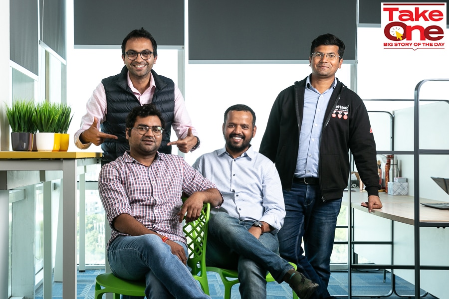 DeHaat founders (from left) Shashank Kumar, Amrendra Singh, Adarsh Srivastava and Shyam Sundar Singh
Image: Madhu Kapparath