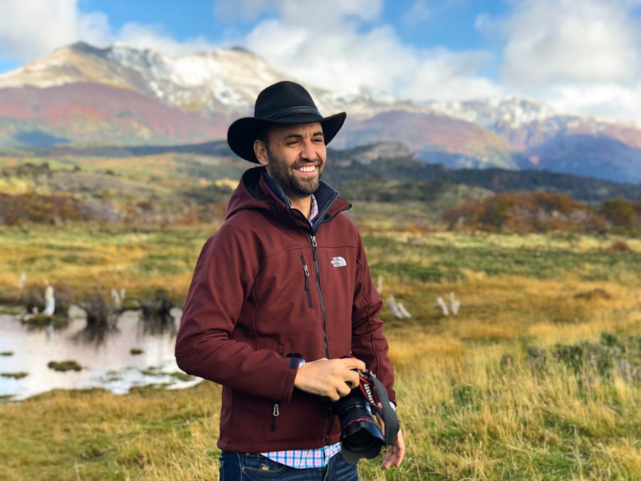 In an undated image provided by Mejdi Tours, Aziz Abu Sarah of Mejdi Tours in Patagonia in Chile. “We tend to think of travel in terms of distance, but I think travel is really a lifestyle, a state of mind,” said Aziz Abu Sarah of Mejdi Tours, which explores both sides of longstanding conflicts in places like Belfast and Jerusalem. (Mejdi Tours via The New York Times)