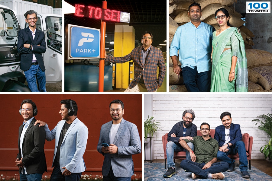 (From left) Saurav Kumar, Euler Motors; Amit Lakhotia, Park+; Pankaj Mahalle and Shweta Thakare, GramHeet; Rohan Nayak, Nishanth KS and Prateek Dixit, Chirag Taneja, PocketFM; Ankush Talwar, Chirag Taneja and Vivek Bajpai, Gokwik
Image: Chirag Taneja, Rohan Nayak, Amit Lakhotia and Saurav Kumar by Madhu Kapparath;
Shweta Thakare by Saurabh Adbe for Forbes India