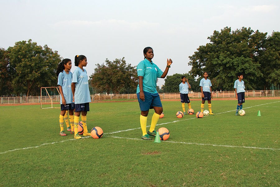 Anjali, the only AIFF-licensed woman coach in the Anantapur academy with an AFC-C licence
Image: Amit Verma