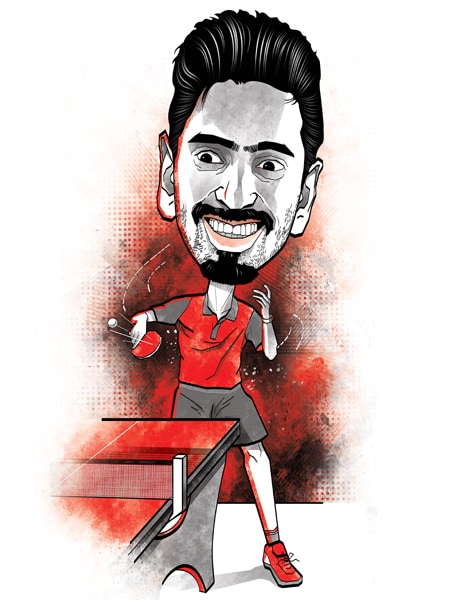 G Sathiyan, India's table tennis star, won three medals at Commonwealth Games 2022. Illustration: Chaitanya Dinesh Surpur