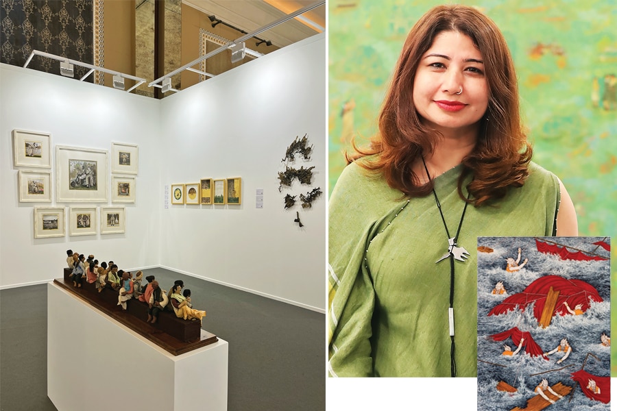 (Clockwise from above, left) Art Dubai opened in March and sold more artworks to Indians who had settled in Dubai recently; Bhavna Kakkar of the Delhi NCR-based Latitude 28; Khadim Ali’s Untitled, a work in gouache and gold leaf on Wasli paper