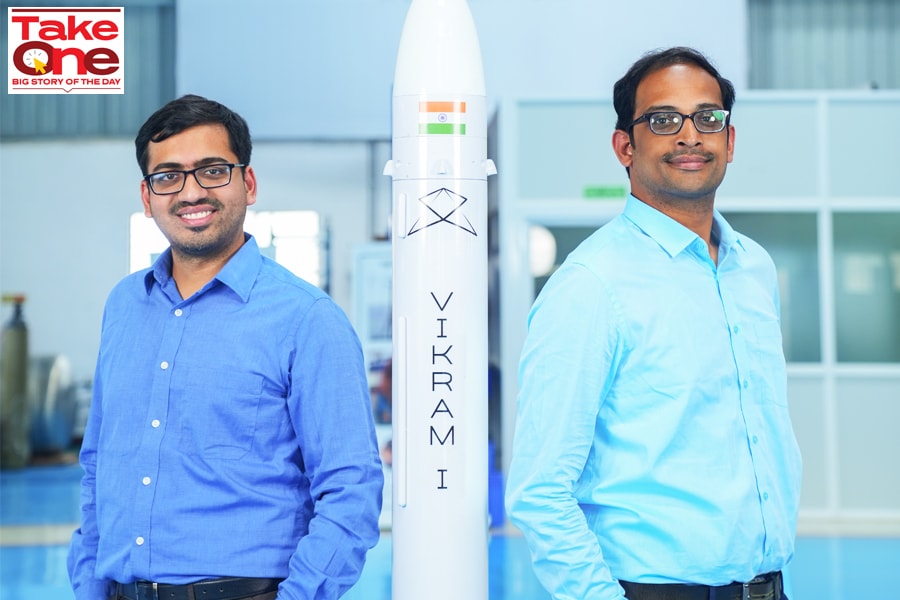 Skyroot founders Pawan Kumar Chandana (left) and Naga Bharath Daka