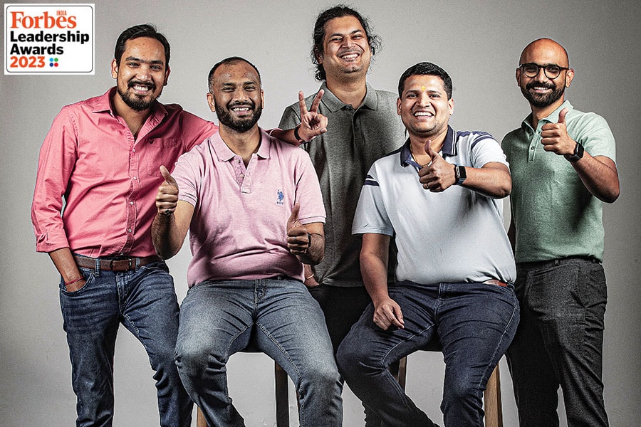 
(From left) Ankit Fatehpuria, co-founder, Vishal Chaudhary, co-founder, Amrit Acharya, co-founder & CEO, Srinath Ramakkrushnan, co-founder & COO, Rahul Sharma, co-founder, Zetwerk
Image: Selvaprakash Lakshmanan for Forbes India