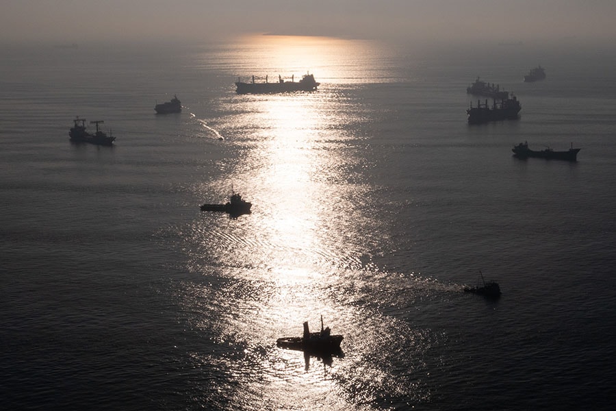 An aerial view of the Black Sea harbour of Constanta, Romania. Image: Daniel Mihailescu / AFP