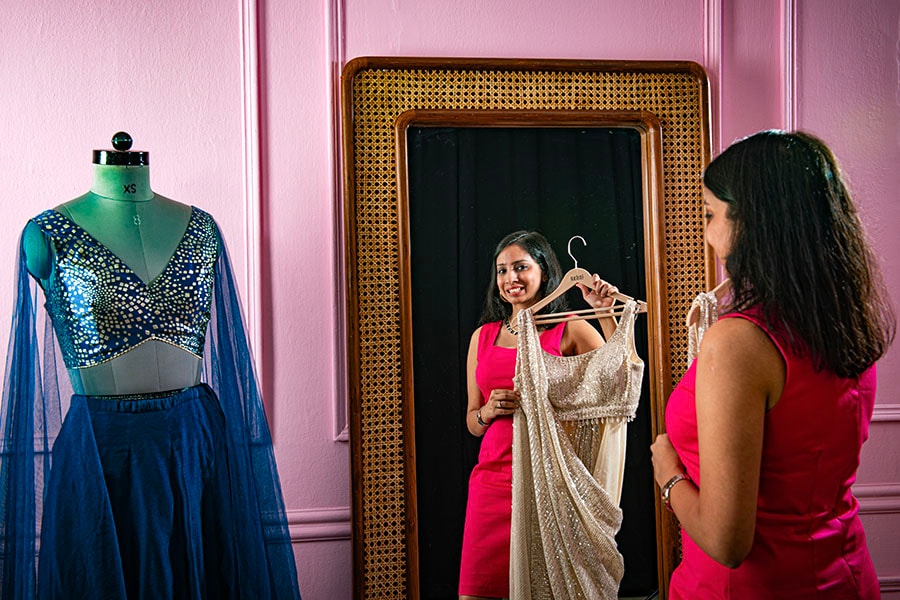 Shivani Poddar, Co-founder and CEO, FabAlley and Indya at her office studio in Noida. 16th August, 2023. 
Image: Amit Verma