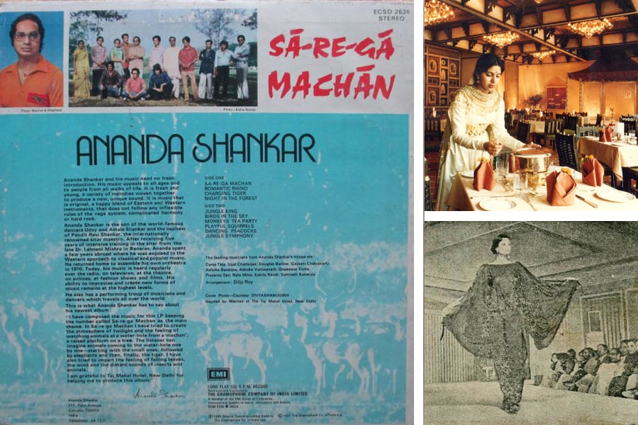 (from left), Ananda Shankar's album, which the Taj helped produce, is a nod to Machan, Delhi's first 24 hour coffee shop. Haveli, the indian restaurant which became Varq. An Yves Saint Laurent fashion show kicked off the new hotel's calendar in 1978. 