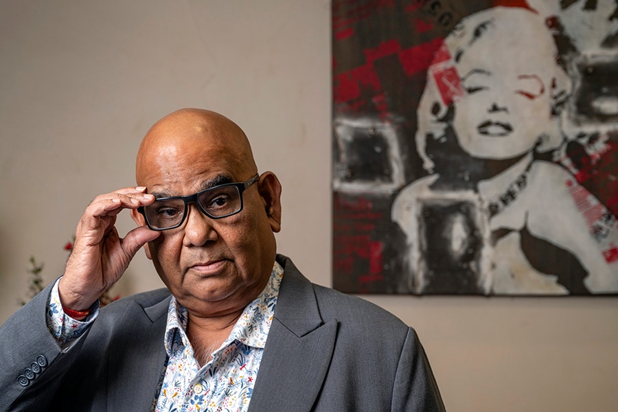 (File photo)Bollywood actor and director Satish Kaushik poses for the photos, at Andheri, on January 20, 2023 in Mumbai, India. Image: Satish Bate/Hindustan Times via Getty Images