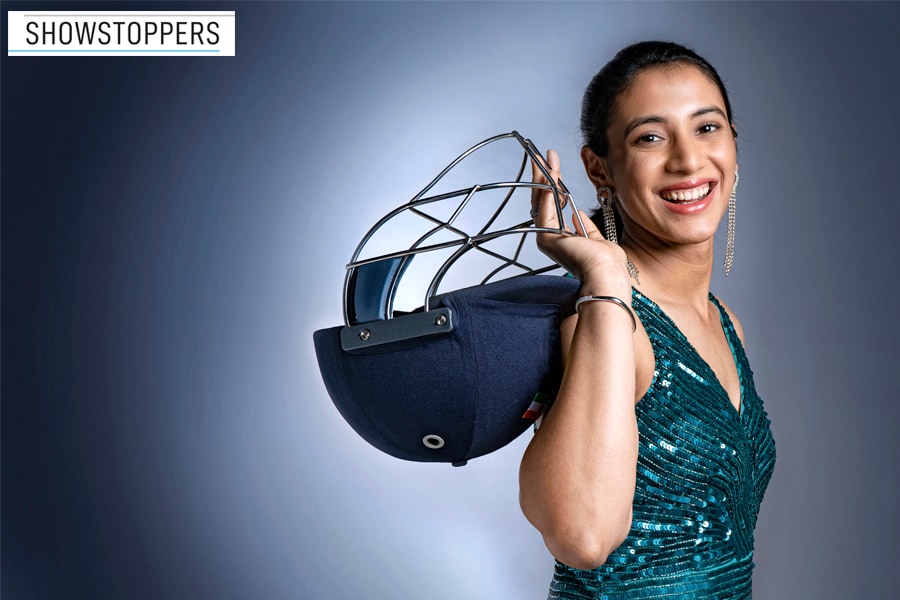 
Smriti Mandhana, International women’s cricketer
Image: Neha Mithbawkar for Forbes India; Styling: Bornalii Caldeira; Makeup : Shivangi Upadhyay; Hair: Arnold Dsouza; Outfit- @Majesticbyjapnah. Earrings- @Goldenbyree. Rings - @Anayah_Jewellery; Footwear - @Meliss Ashoesindia