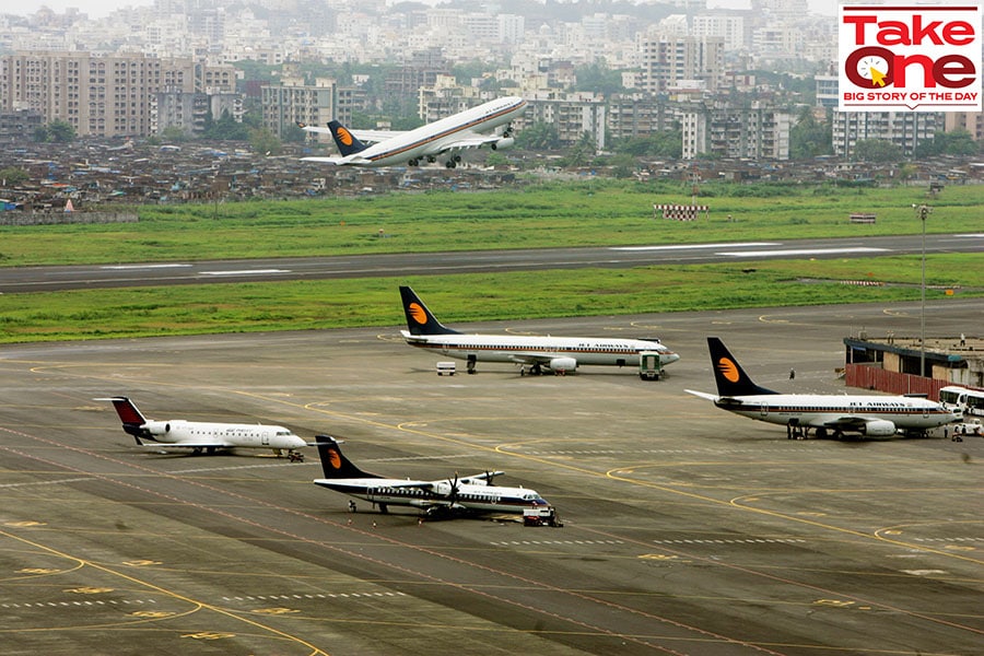 Jet Airways has not flown since April 2019 and is now targeting to take off as early as April 2023.
Image: Ritesh Uttamchandani/Hindustan Times via Getty Images