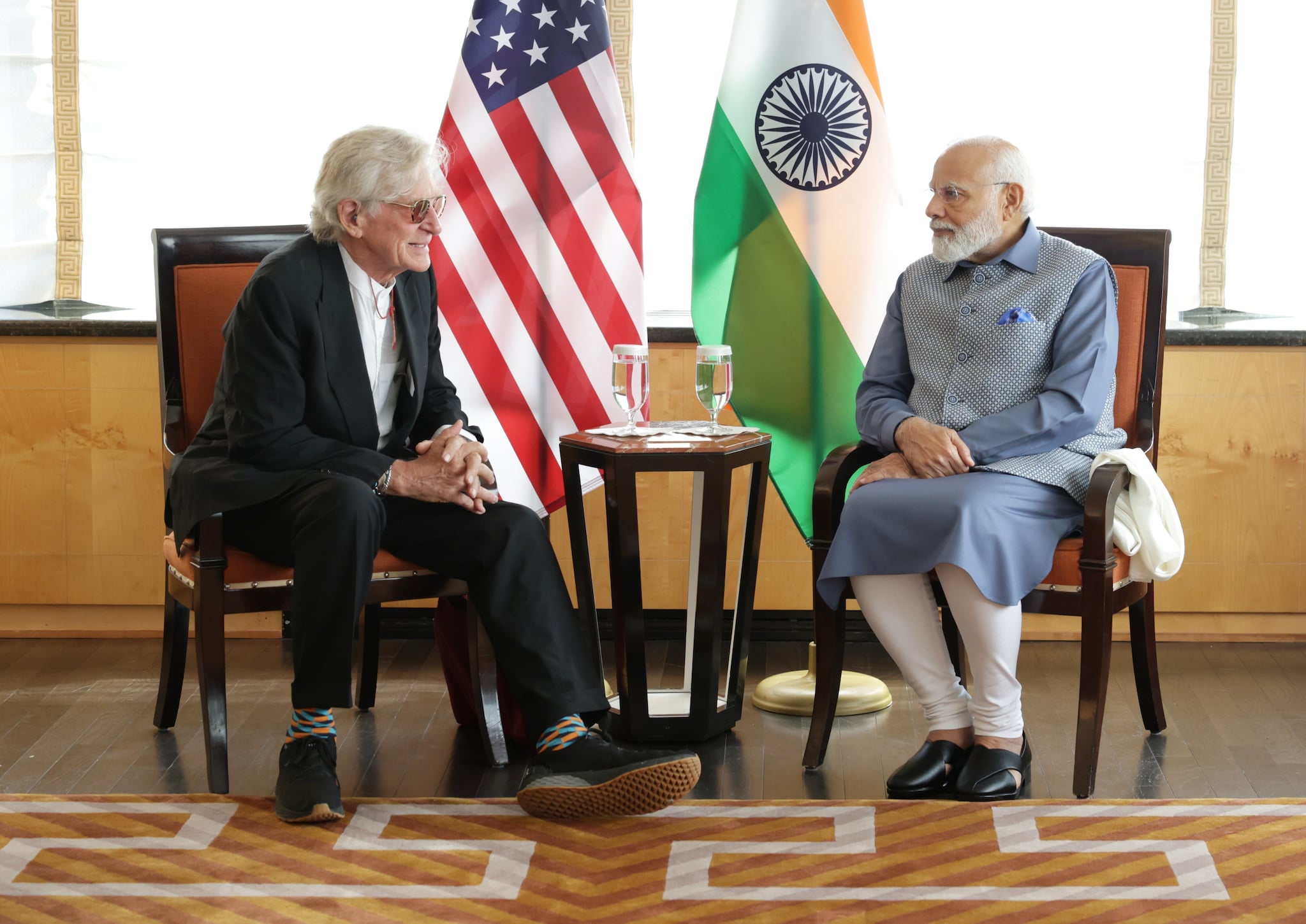 Professor Robert Thurman in conversation with Prime Minister Narendra Modi; Image: Twitter