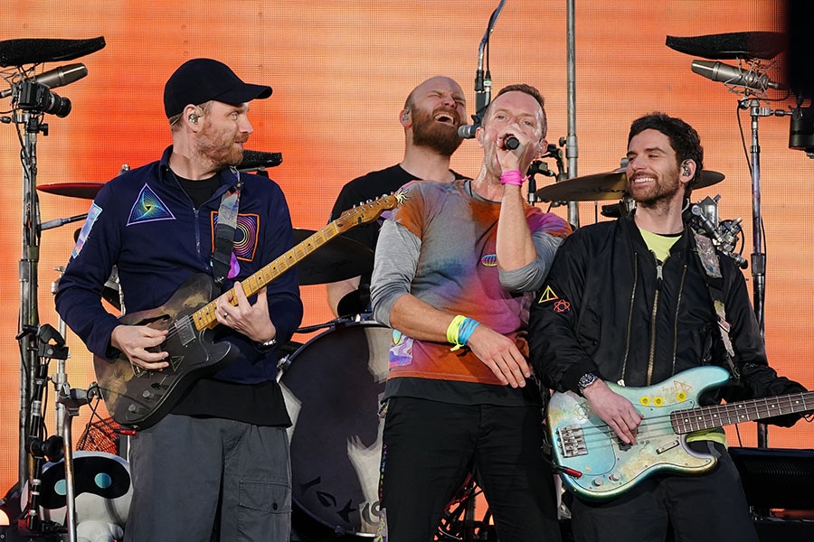 Coldplay in concert at the Manchester Etihad Stadium as part of their Music Of The Spheres World Tour on Wednesday, May 31, 2023.