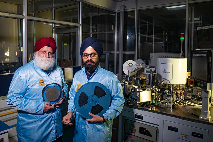 Inderdeep Singh, president & managing director and Prithvideep Singh, general manager, CDIL Semiconductors at their plant in Mohali. Image: Amit Verma