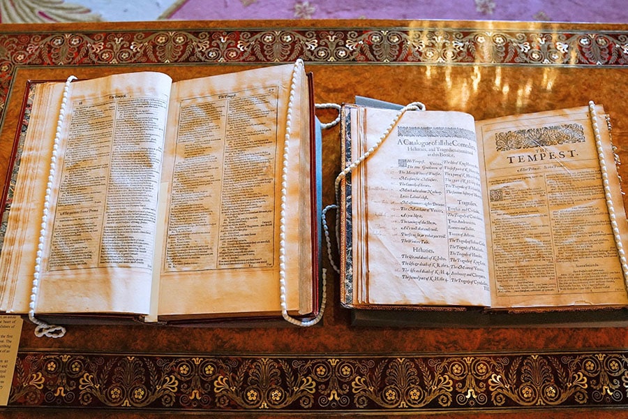 The first (L) and second folio of works by William Shakespeare are pictured during a reception at Windsor Castle in Windsor on July 18, 2023, on the 400th anniversary of the publication of the first Shakespeare Folio. Image: Andrew Matthews / POOL / AFP©