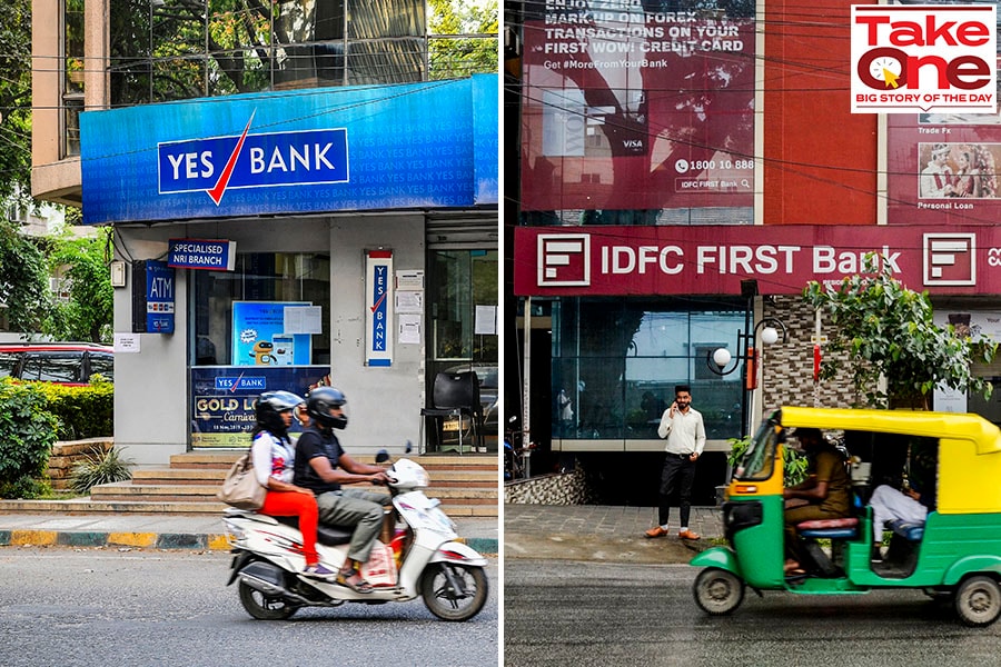 FIIs have always found Indian banks attractive stocks to invest in over the past 2-3 decades, who are finding more value in mid-sized banks
Image: Yes Bank: Manjunath Kiran / AFP; IDFC Capital First Bank: Indranil Aditya/NurPhoto via Getty Images
