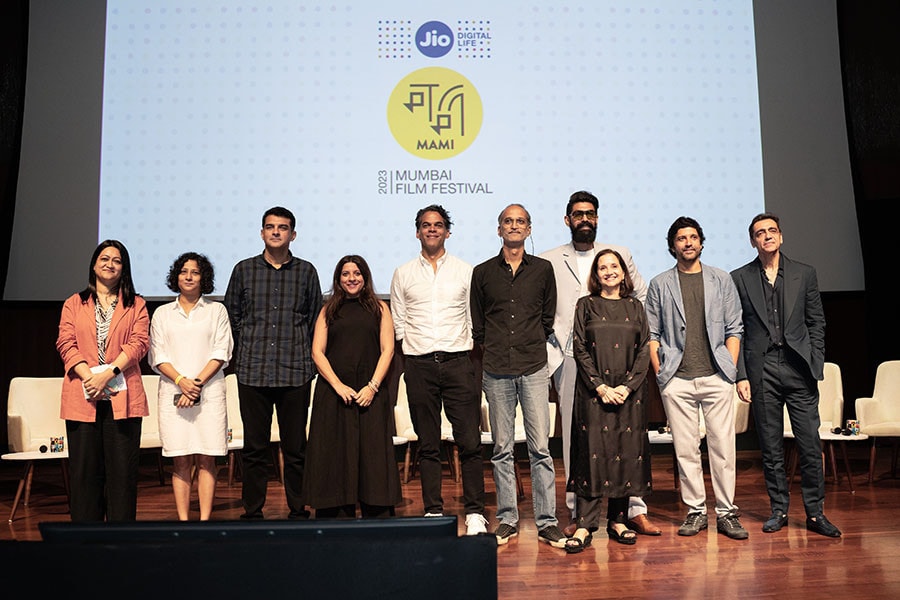 (Left to Right) Deepti DCunha, Maitreyee Dasgupta, Siddharth Roy Kapoor, Zoya Akhtar, Vikramaditya Motwane, Rohan Sippy, Rana Daggubati, Anupama Chopra, Farhan Akhtar and Ajay Bijli at the inauguration of the Jio MAMI Mumbai Film Festival.