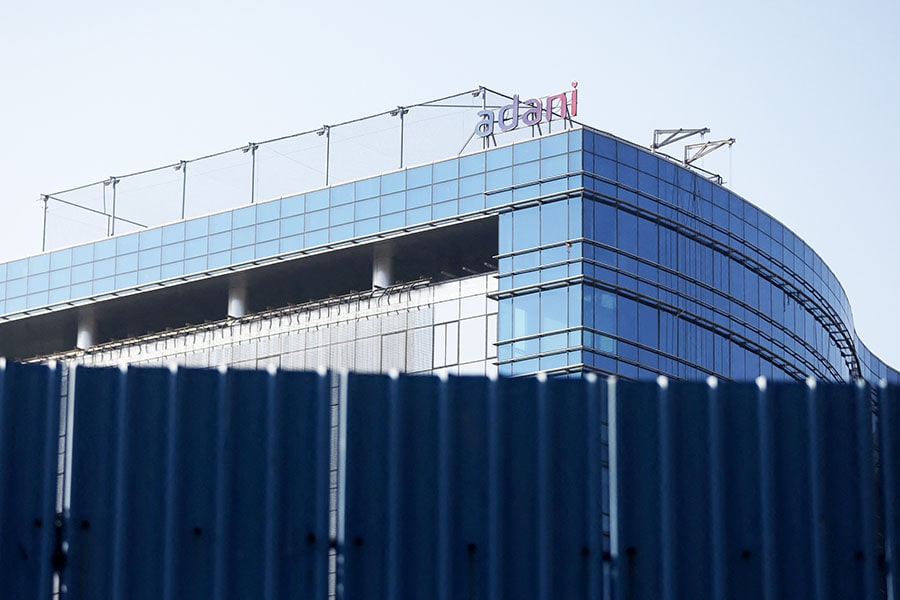 (File) A logo of the Adani Group is seen on a commercial complex in Mumbai, India, February 7, 2023. Image: REUTERS/Francis Mascarenhas