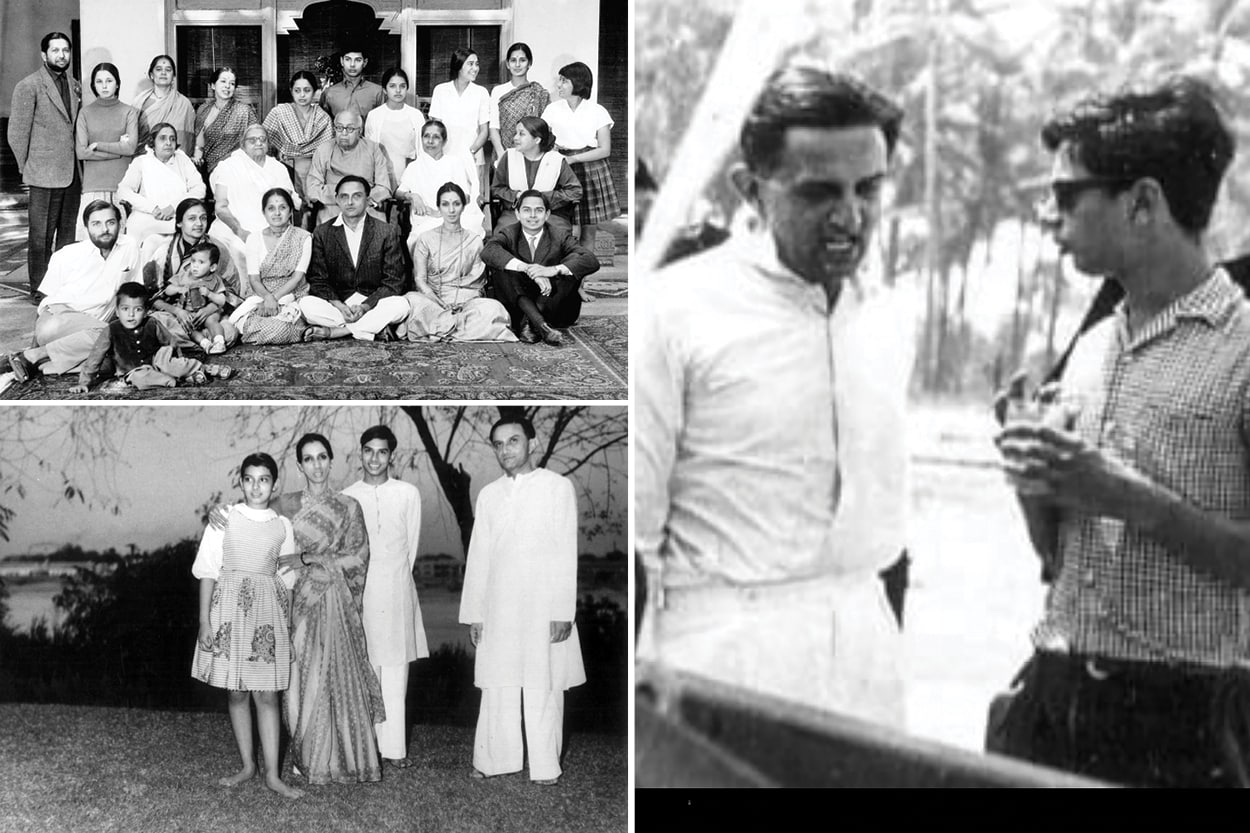 (Clockwise from top) The Sarabhai family; Vikram Sarabhai with son Kartikeya; Mallika (extreme left), Mrinalini, Kartikeya and Vikram (right)
Image: Courtesy Sarabhai Family