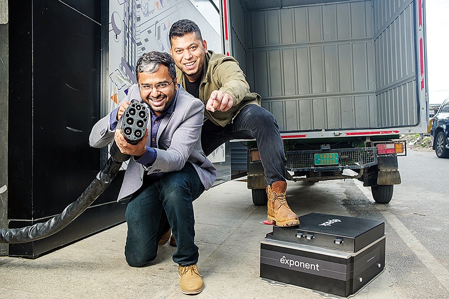 Sanjay Byalal Jagannath (right) and Arun Vinayak, Cofounders, Exponent Energy Image: Nishant Ratnakar for Forbes India