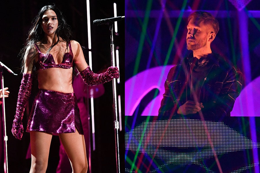 Dua Lipa (L) and Calvin Harris (R) are among the artists likely to appear on charts for the year of 2023, according to a study. Image: ANGELA WEISS / AFP