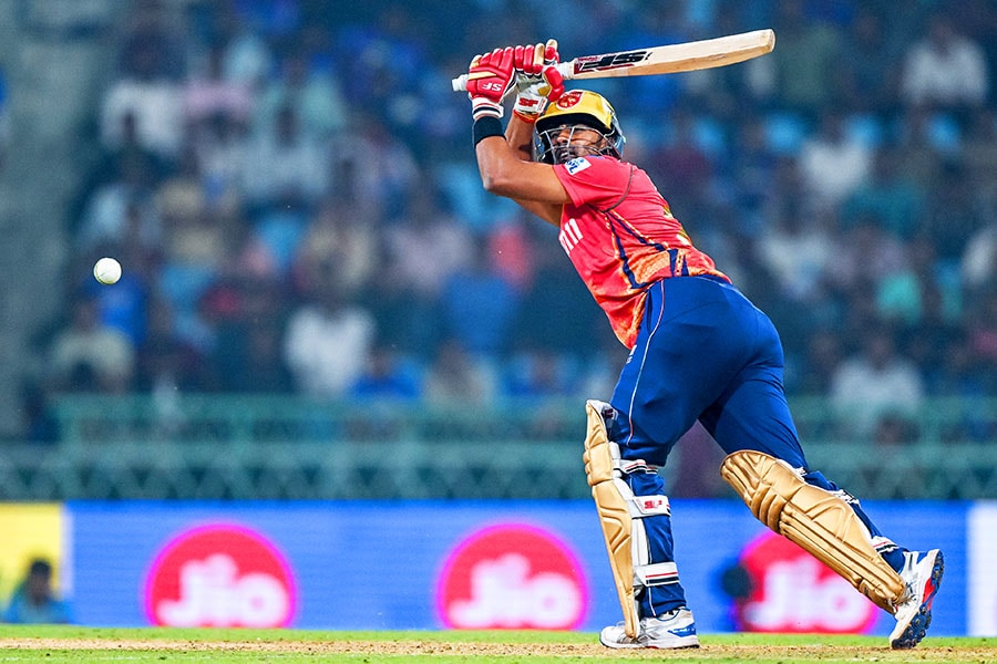 Punjab Kings' Shashank Singh plays a shot during the Indian Premier League (IPL) Twenty20 cricket match between Lucknow Super Giants and Punjab Kings at the Ekana Cricket Stadium in Lucknow on March 30, 2024.
Image: Arun Sankar / AFP
