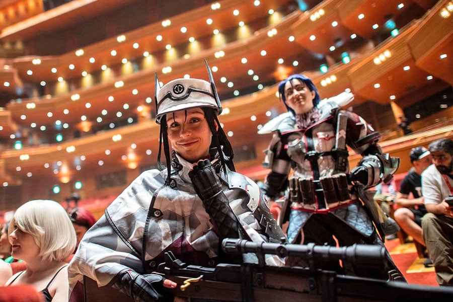 Team Britain's Holly Churchill and Jasmine Churchill take part in a rehearsal before the world cosplay championship 2024 during the World Cosplay Summit in Nagoya on August 3, 2024. 
Image: Philip Fong / AFP©