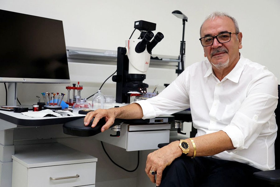 
Albanian artisan jeweller and founder of jewellery house Pirro, Pirro Ruco, poses for a photograph at his studio in Tirana, on July 31, 2024. 
Image: Adnan Beci / AFP 