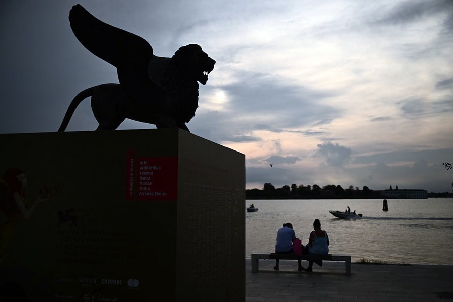 A winged lion, which symbolizes the city of Venice, at Lido di Venezia. Image credit: Photography Marco BERTORELLO / AFP