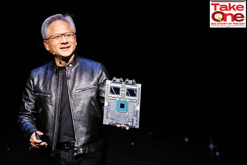 (File) Nvidia CEO Jensen Huang present NVIDIA Blackwell platform at an event ahead of the COMPUTEX forum, in Taipei, Taiwan June 2, 2024.
Image: REUTERS/Ann Wang