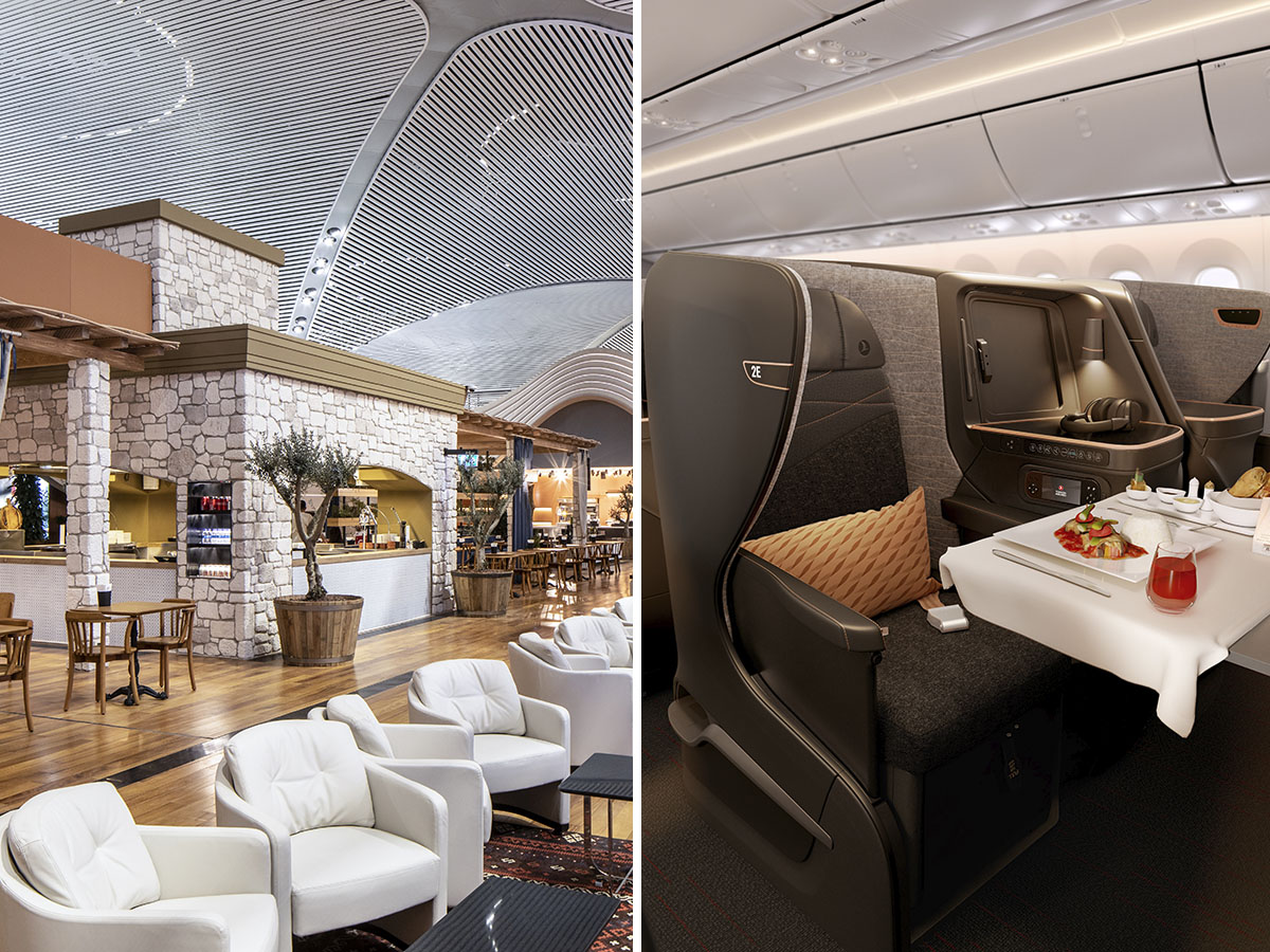 Turkish Airlines' Business Class Lounge; Inside a Turkish Airlines flight. Image: Courtesy Turkish Airlines