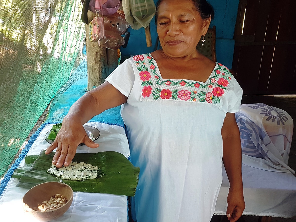 Julia Ken Tun shows how to prepare tamale at her village in Chacchoben, Quintana Roo, Mexico
Image: Khursheed Dinshaw