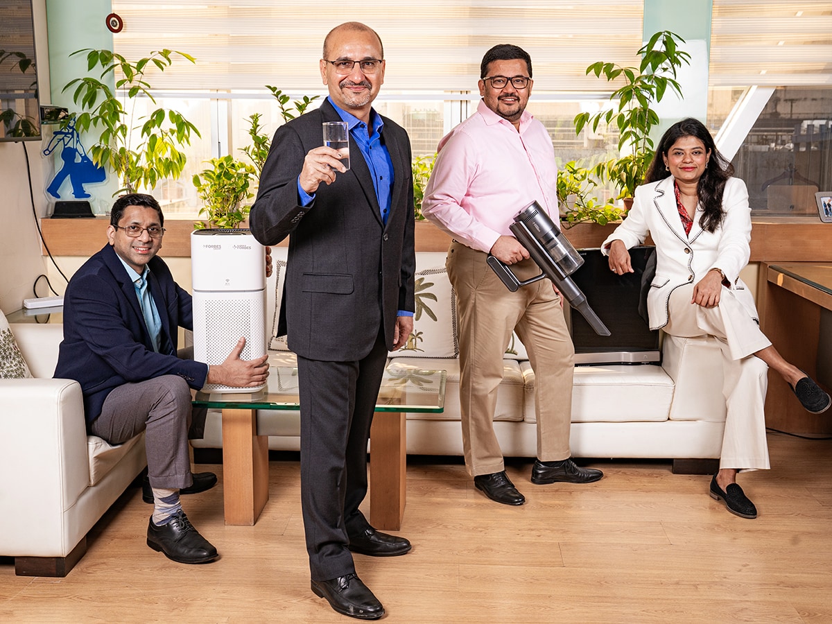 (L to R) Anurag Kumar, Chief Growth Officer, Pratik Pota, MD and CEO, Eureka Forbes, Gaurav Khandelwal, Chief financial officer, Mahnaz Shaikh, CHRO at Eureka Forbes. Image: Mexy Xavier