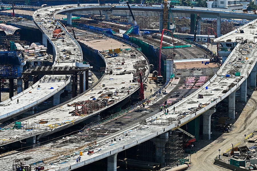 File photo of the construction site at a coastal road project in Mumbai. Image: Punit PARANJPE / AFP