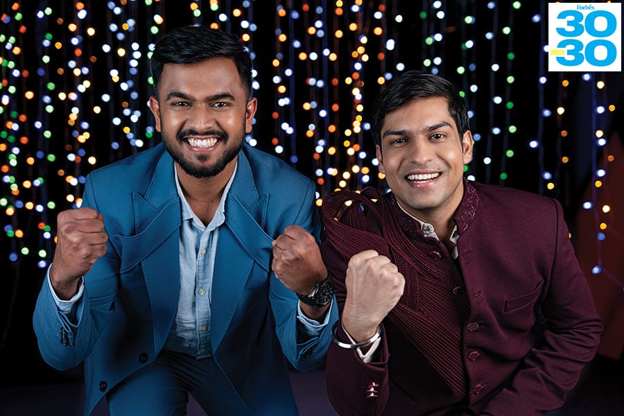 Ankit Alok Bagaria, Co-founder and CEO, Loopworm, Abhi Gawri, Co-founder and CEO, Loopworm Image: Selvaprakash Lakshmanan For Forbes India; Outfit: Samyakk; Styled By: Esha Kothari; Assistant Stylist: Kaveri Halder; Hair And Make Up: Krishnastudi<br>