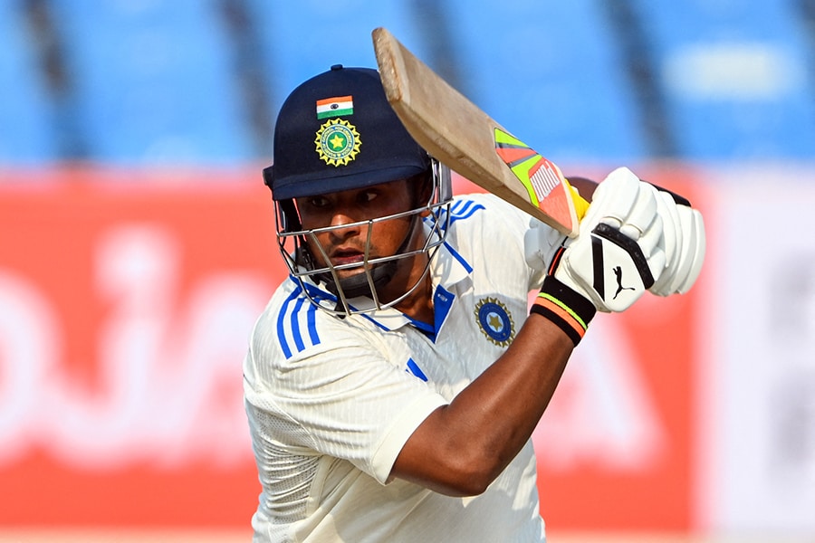 India's Sarfaraz Khan plays a shot during the first day of the third Test cricket match between India and England at Niranjan Shah stadium in Rajkot on February 15, 2024. Image: Punit Paranjpe / AFP