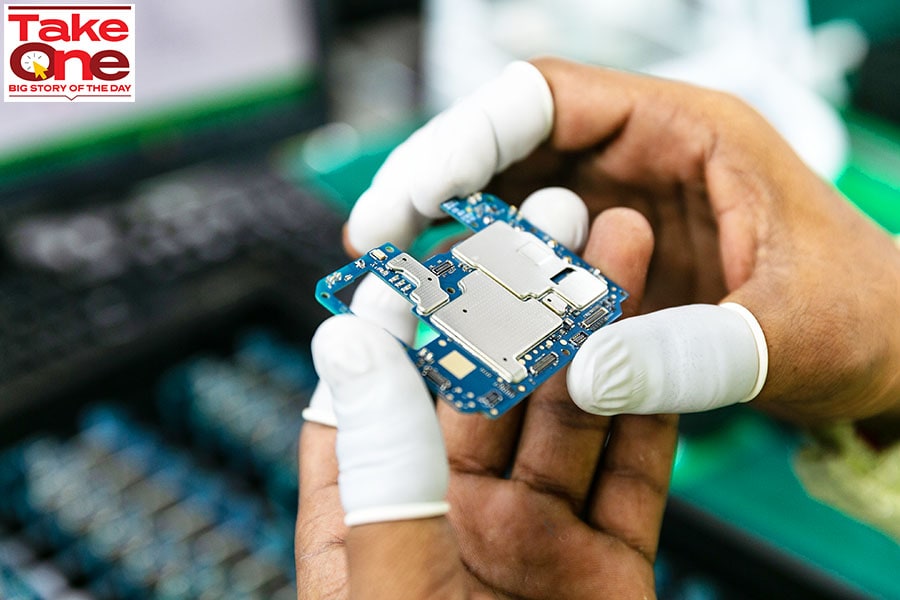 A production line at the Dixon Technologies electronics manufacturing facility in Noida, India
Image : Madhu Kapparath