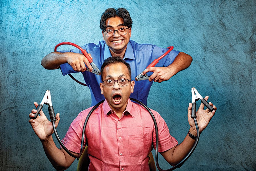  Vineet Dravid (front) and Prashant Kumar Srivastava (back), the co-founders at Oorja Energy Image: Nishant Ratnakar for Forbes India