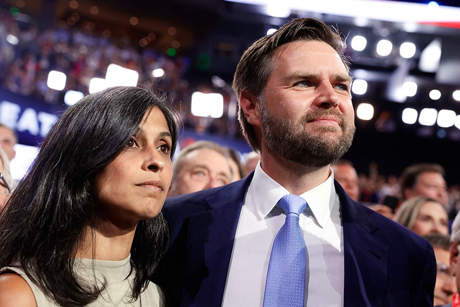 U.S. Sen. J.D. Vance (R-OH) and his wife Usha Chilukuri Vance
Image: Anna Moneymaker / Getty Images via AFP