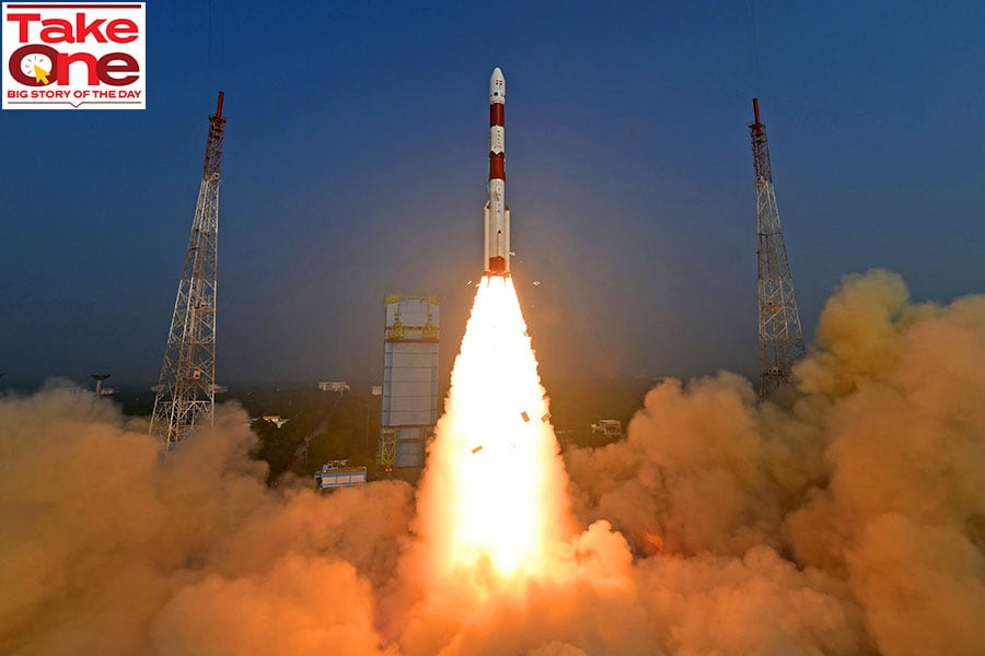 This handout photo taken and released by Indian Space Research Organisation (ISRO) shows the lifting-off the PSLV-C58 rocket carrying the X-ray Polarimeter Satellite (XPoSat) from the Satish Dhawan Space Centre in Sriharikota.
Image: Indian Space Research Organisation (ISRO) / AFP 