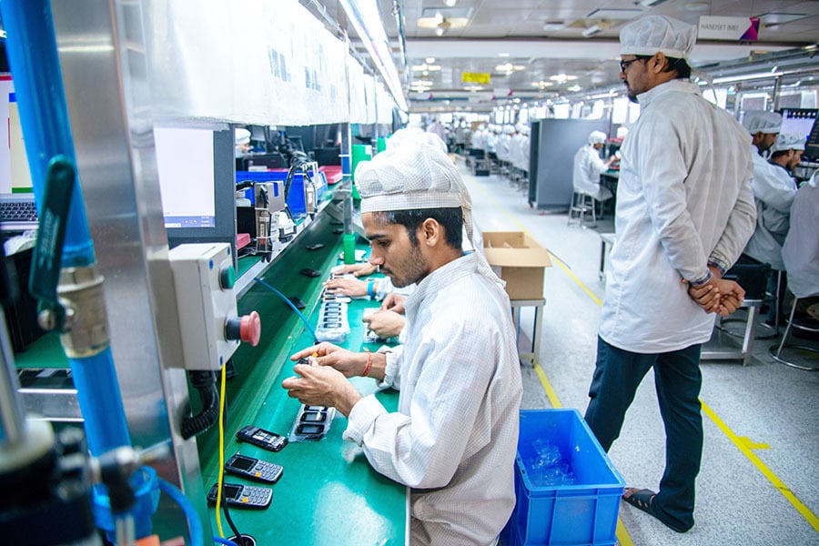 A mobile manufacturing company plant in Noida, Uttar Pradesh, India. Image: Shutterstock